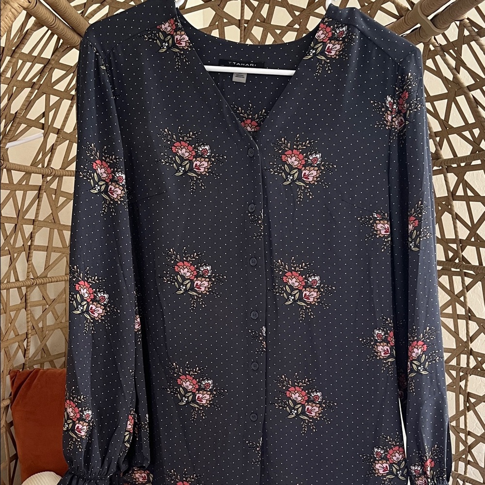 Floral professional button-up blouse